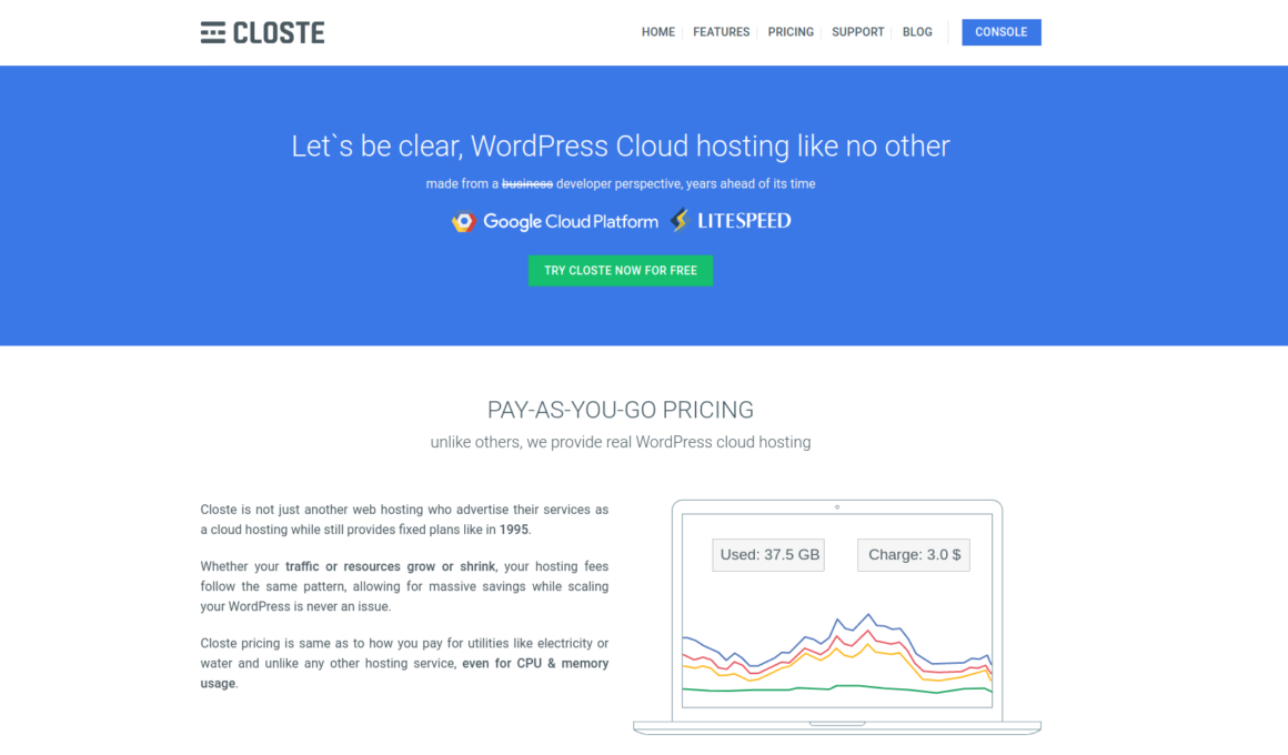 Closte home page